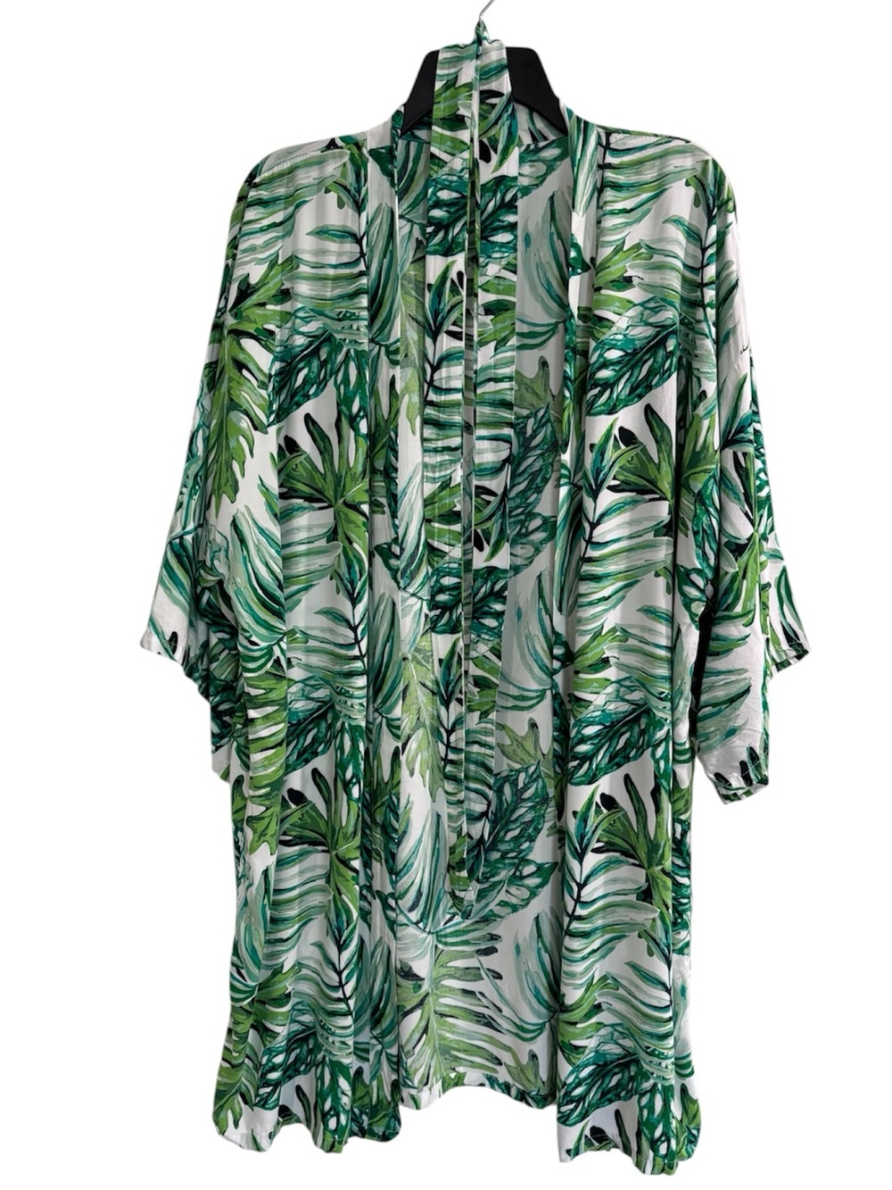 Event Blossom Green White Leaf Print Kimono Swimsuit Coverup Women’s OS